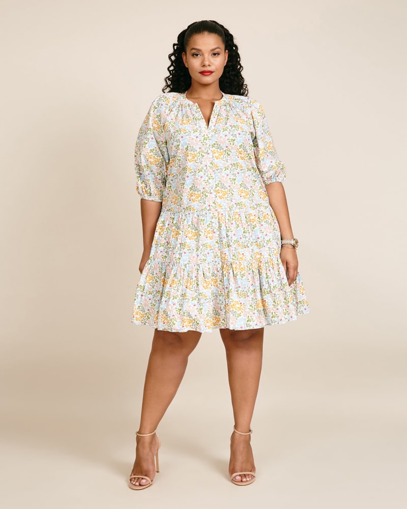 Front of a model wearing a size XL Mini Mitte Dress in Light Ditsy by Apiece Apart. | dia_product_style_image_id:225726